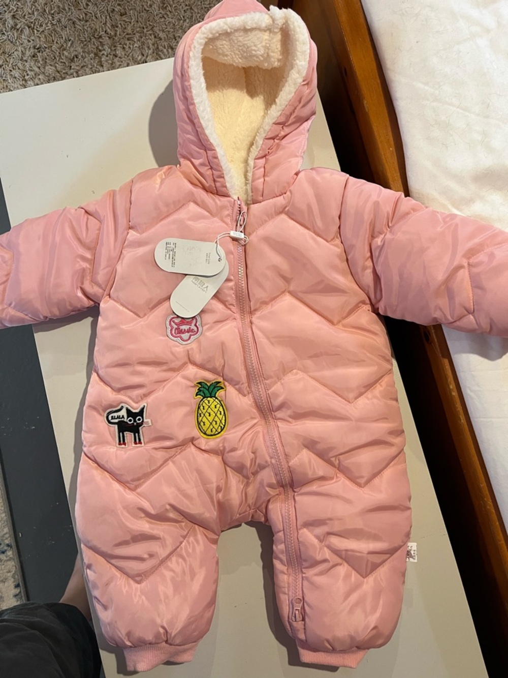 Baby Pink Hooded One-Piece Winter Bunting